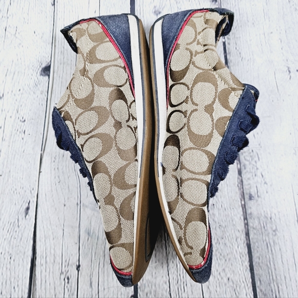 COACH | Devin khaki navy suede laceup monogram spellout sneaker - Picture 3 of 9